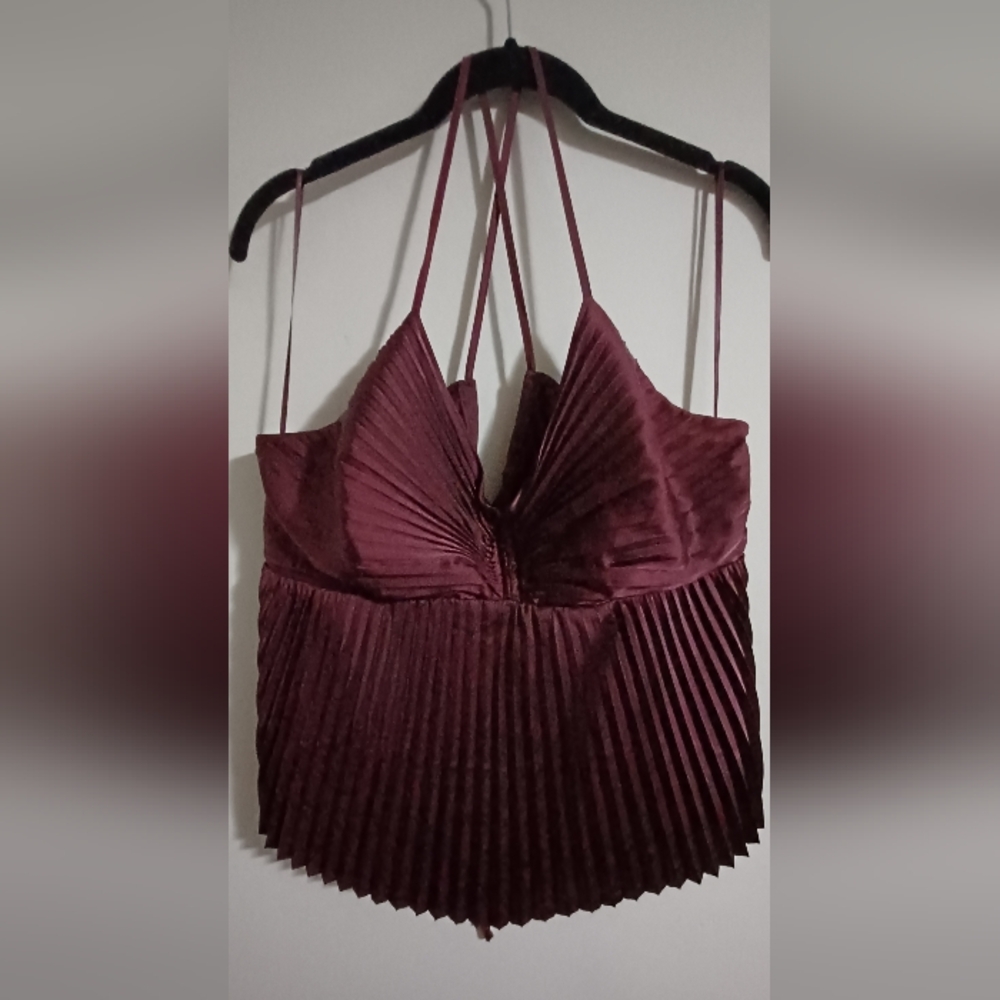 Elegant Burgundy Pleated Women's Top